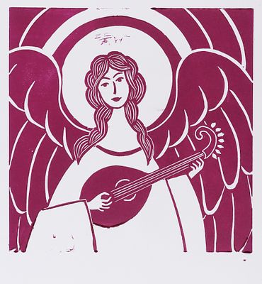 [Благотворительный лот] Гутник Зоя. Ангел. 2023. Бумага, линогравюра. Размер листа 23х17 см. Хор 