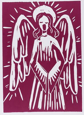 [Благотворительный лот] Семенова Дарья (16 лет). Ангел. 2023. Бумага, линогравюра. Размер листа 