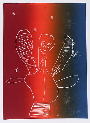 [Благотворительный лот] Иконников Роман (4 года). Ангел. 2023. Бумага, линогравюра. Размер 