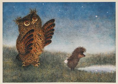 [Автограф Норштейна] Филин и ёжик. Цифровая печать. Размер 29,5х42 см. Хорошее состояние. 