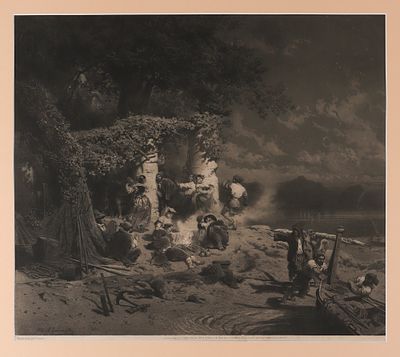 Герард Е. Ужин контрабандистов. Вторая половина XIX века. Бумага, литография. Размер по 