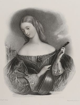 [Красавицы Байрона] Анжелина. 1836. Бумага, пунктир. Размер листа 27х19,5 см. Лист из издания 