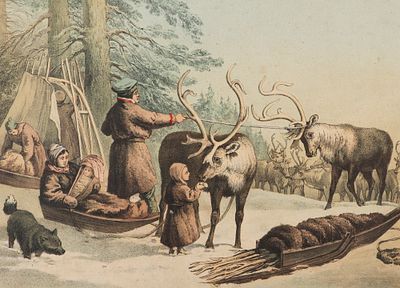 Северный народ. Лист из издания Вагнер Г. "Рассказы из жизни животных". 1879. Бумага 