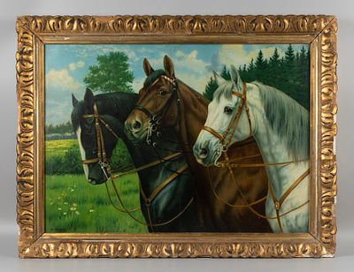 Витманн В. (Wilhelm Wittmann) Лошади. Начало XX века. Хромолитография. Размер по раме 63х85 см. 