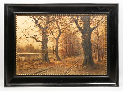 [120х90 см] Морас В. (Walter Moras) Тропинка в осеннем парке. Рубеж XIX-XX вв. Хромолитография. 