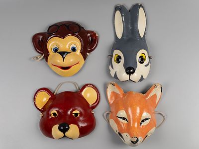 Новогодние маски. 4 шт. Обезьянка, заяц, медвежонок, лисичка. Мастерская Спорткомбината 