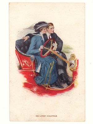 Его последний шофер. Живопись. Подпись автора. Цветная американская открытка. Начало ХХ в. Разме 