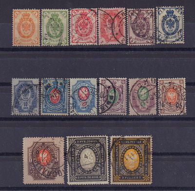 Почтовые марки Российской Империи. 1902-1907 гг. Сол. №41А-54А. Вертикальное верже. Гашеные.