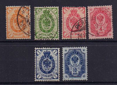 Почтовые марки Русской Финляндии. 1891 г. Набор из 6-и марок. Сол. №38-43. Гашеные.