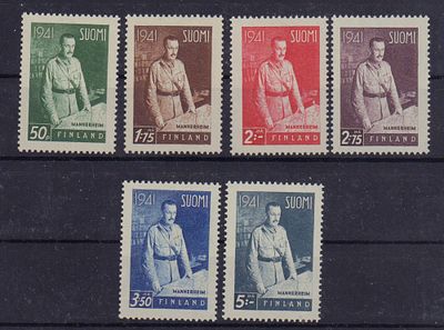 Почтовые марки Финляндии. Маннергейм. 1941 г. Мих. №248-253. Негашеные. Состояние **.