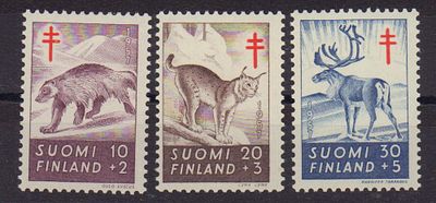 Почтовые марки Финляндии. Фауна. Красный Крест. 1957 г. Мих. №478-480. Негашеные. Состояние *.