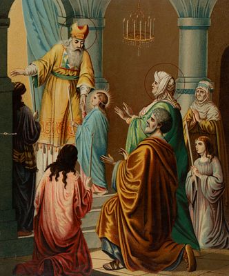 Введение во храм Пресвятой Богородицы. Хромолитография Е. И. Фесенко в Одессе. 1890. Размер 