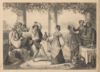 Пейн А. Г. (гравер), Валерио (по рисунку). Тарантелла. XIX в. Гравюра на стали. Размер по раме 