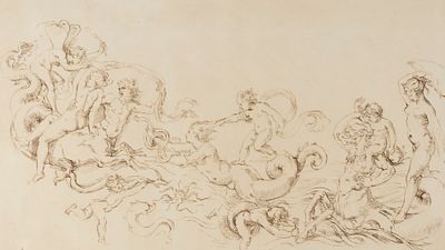 Лонг У. (гравер) Морской спорт. Нимфы и тритоны. Факсимиле в технике офорта с рисунка 