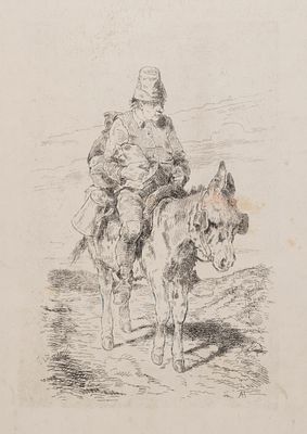 Хьюберт А. (гравер) Тиль Уленшпигель и его отец Клаас едут на осле. 1860-е гг. Бумага, офорт. 