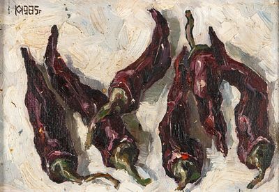 [После выставки] Кундышев К. В. Перцы. 1985. Оргалит, масло. Размер по раме 21х28 см. Размер в 