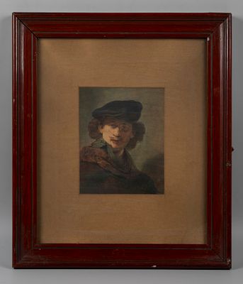 Рама. С репродукцией "Автопортрета в бархатном берете" Рембрандта. Начало XX века. Размер по 