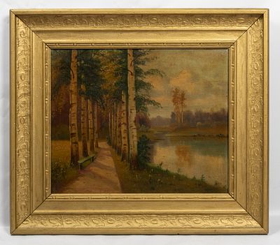Н/х. Березовая аллея. Конец XIX - начало XX века. Холст, масло. Размер по раме 60х69,5 см. Удовл 
