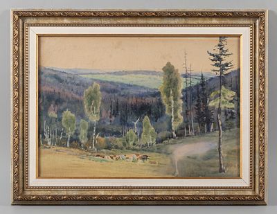 Хренов А. С. Стадо у леса. Минино. Первая четверть ХХ века. Бумага, графитный карандаш 