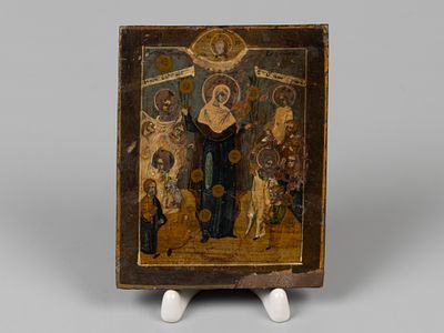 Икона. Богоматерь Всех Скорбящих Радость (с грошиками). Рубеж XIX - ХХ в. Дерево, темпера. Разме 