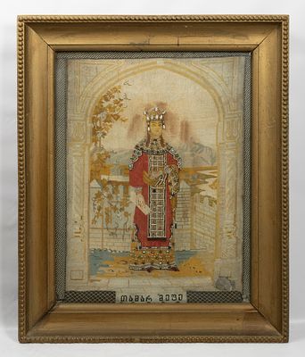Панно. Царица Тамара. Грузия, нач. ХХ в. Вышивка крестиком, вышивка гладью, бисер, жемчуг 