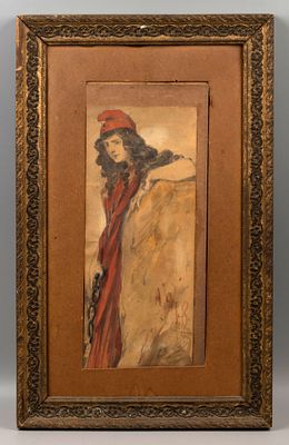 Марианна (Символ Франции). 1918. Бумага на картоне, акварель, карандаш. Размер по раме 29х47 см. 