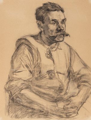 Габе М. Р. Мужской портрет. 1930-е гг. Бумага, уголь. Размер 47,5х37 см. Условно хорошее 