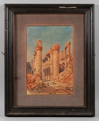 Н/х. Вид на Карнакский храм. 1880-1890-е гг. Бумага верже, акварель. Размер по раме 51,5х41,5 см. 