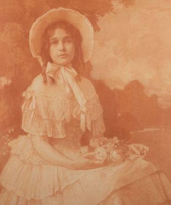 Эберлинг А. Р. [по подписи] Портрет девушки с цветами. 1922. Бумага, сангина. Размер по раме 