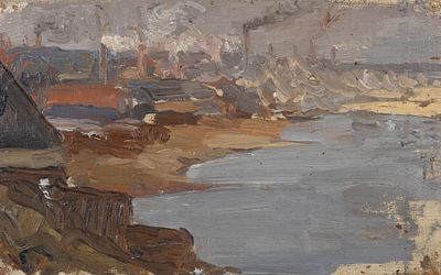 Эвенбах Е. К. На Днепре. Этюд. Вторая четверть XX века. Холст на оргалите, масло. Размер 14х22 см. 