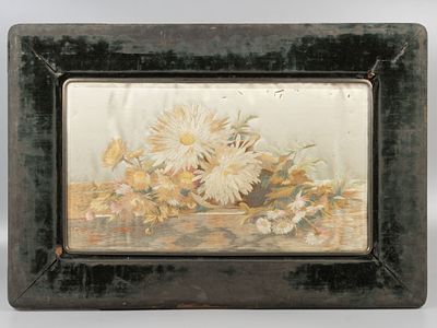 Панно в раме. Цветочный натюрморт. РИ, 1894. Шелк, вышивка гладью, мулине; рама: бархат, дерево 