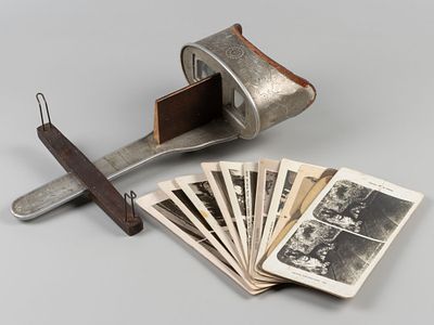 Стереоскоп со складной ручкой. Pestalozzi. США-Франция, 1904-1905. 11 стереоскопических 