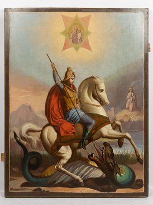 Икона. Образ Святого Великомученика Георгия (с Богородицей Неопалимая купина). РИ, рубеж XIX-ХХ 