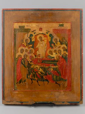 Старообрядческая икона. Успение Богородицы. Поморье, Выг, вт. четверть XIX в. Дерево, левкас 