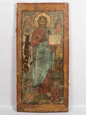 Икона храмовая местночтимая. Средник деисусного ряда. Господь Вседержитель с предстоящими 