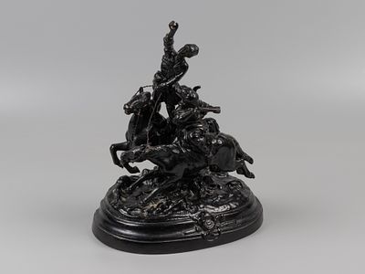 Скульптура. &laquo;Джигитовка лезгин&raquo;. Кусинский завод. ХХ в. Чугун, литье, патинирование. Высота 26 