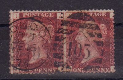 Почтовые марки Великобритании. 1864 г. Мих. №16 ВЗ 3. Пара марок. Гашеная.