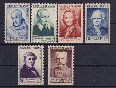 Почтовые марки Франции. 1953 г. Мих. №965-970. Негашеные. Состояние **.