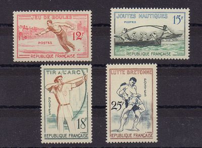 Почтовые марки Франции. Спорт. 1958 г. Мих. №1197-1200. Негашеные. Состояние *.