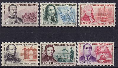 Почтовые марки Франции. 1961 г. Мих. №1349-1354. Негашеные. Состояние *.