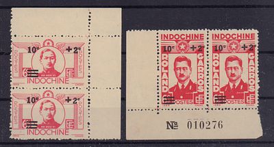 Почтовые марки Французского Индокитая. 1944 г. Мих. №330-331. Пары марок. Негашеные. Состояние (*).