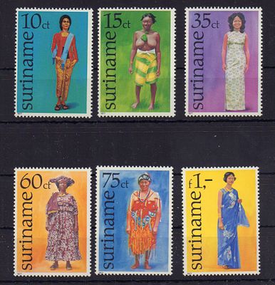 Почтовые марки Суринама. Этнография. 1977 г. Мих. №753-758. Негашеные. Состояние **.