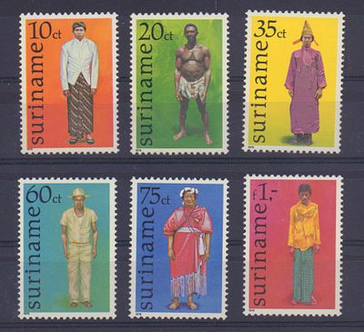 Почтовые марки Суринама. Этнография. 1978 г. Мих. №812-817. Негашеные. Состояние **.