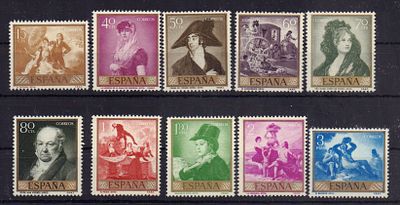 Почтовые марки Испании. Живопись. Гойя. 1958 г. Мих. №1107-1116. Негашеные. Состояние **.