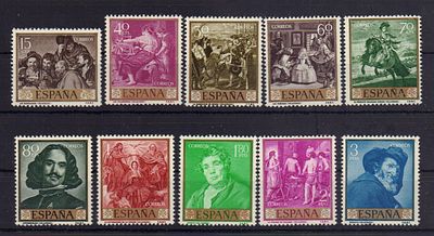 Почтовые марки Испании. Живопись. Веласкес. 1959 г. Мих. №1135-1144. Негашеные. Состояние **.