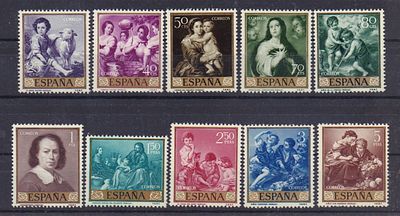 Почтовые марки Испании. Живопись. Мурильо. 1960 г. Мих. №1167-1176. Негашеные. Состояние **.