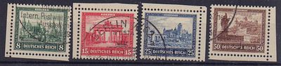 Почтовые марки Германского Рейха. 1930 г. Марки из Блока 1. Мих. №446-449 ВЗ 3. Гашеные.