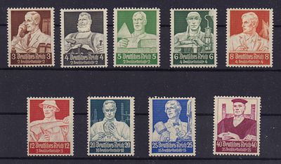 Почтовые марки III Рейха. Профессии. 1934 г. Мих. №556-564. Негашеные. Состояние *.