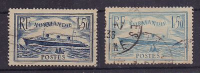 Почтовые марки Франции. Корабли. Набор из 2-х марок. 1935 и 1936 гг. Мих. №297 и 316. Гашеные.