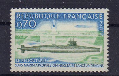 Почтовая марка Франции. Подводная лодка. 1969 г. Мих. №1686. Негашеная. Состояние **.